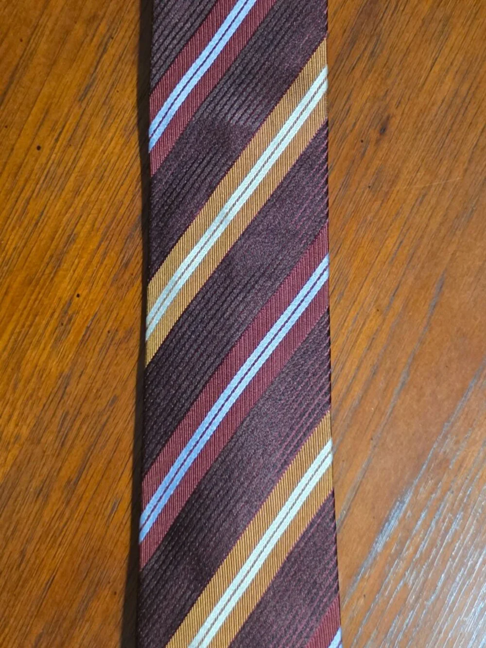 Ermenegildo Zegna Silk Tie Diagonal Stripe Chocolate Brown Blue Gold Italy